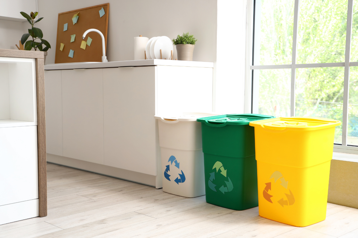 recycling bins in kitchen