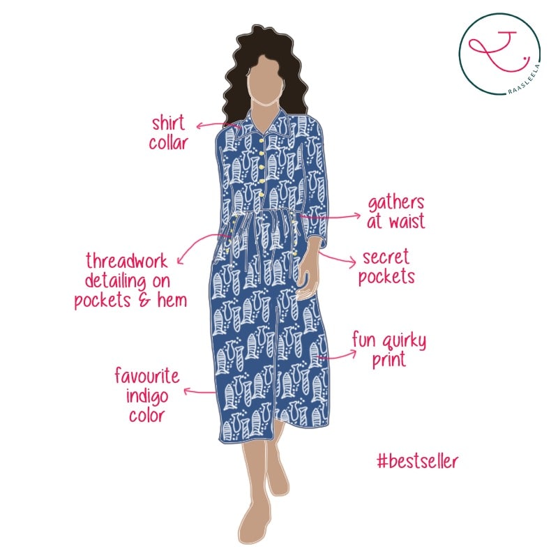 Indigo fish print dress