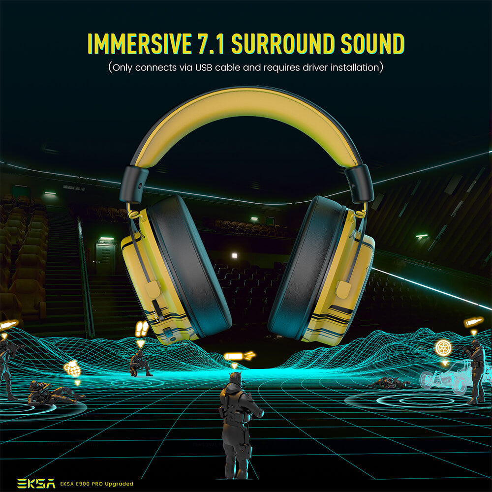 EKSA® E900 Pro 7.1 Virtual Surround Sound Yellow Gaming Headset (upgra