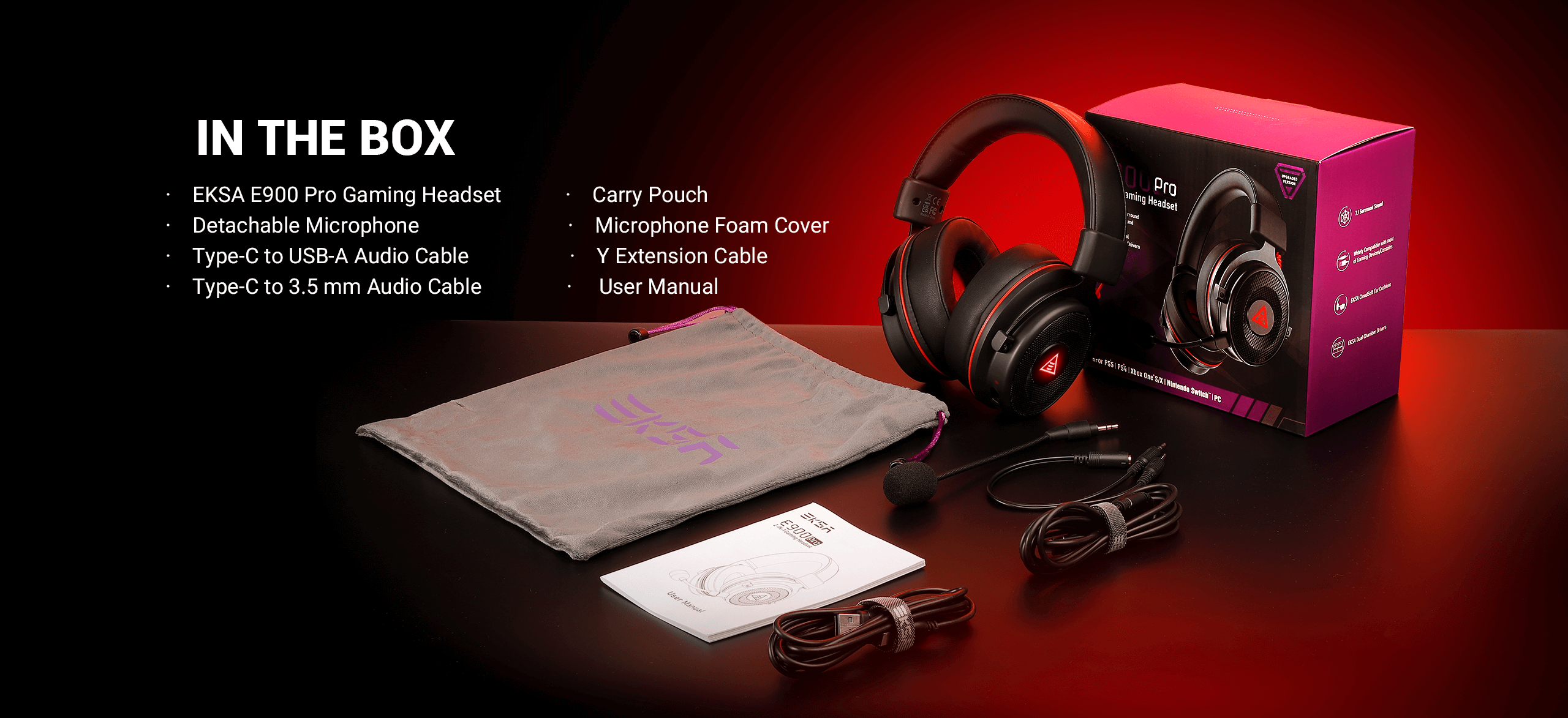 EKSA E900 Pro Upgraded Gaming Headset Packaging Contents