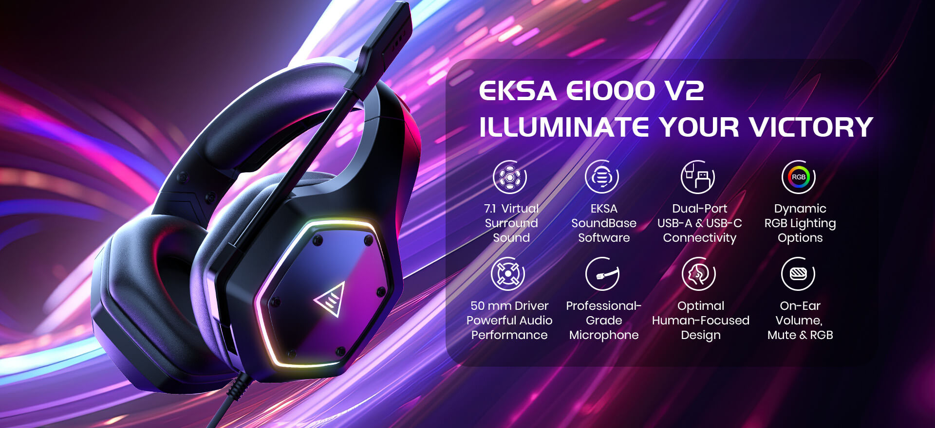 EKSA E1000 V2 RGB Wired Gaming Headset - Illuminate Your Victory