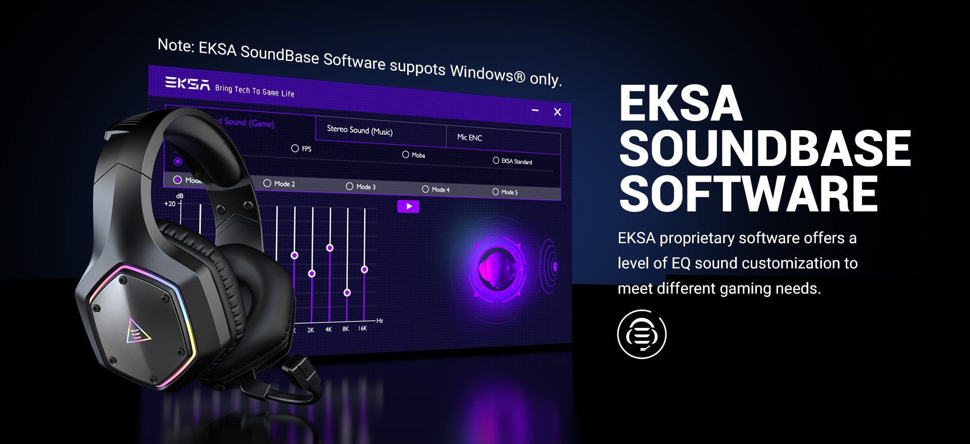 Exclusive software customized by EKSA for 2.4 g wireless gaming headset E1000 WT