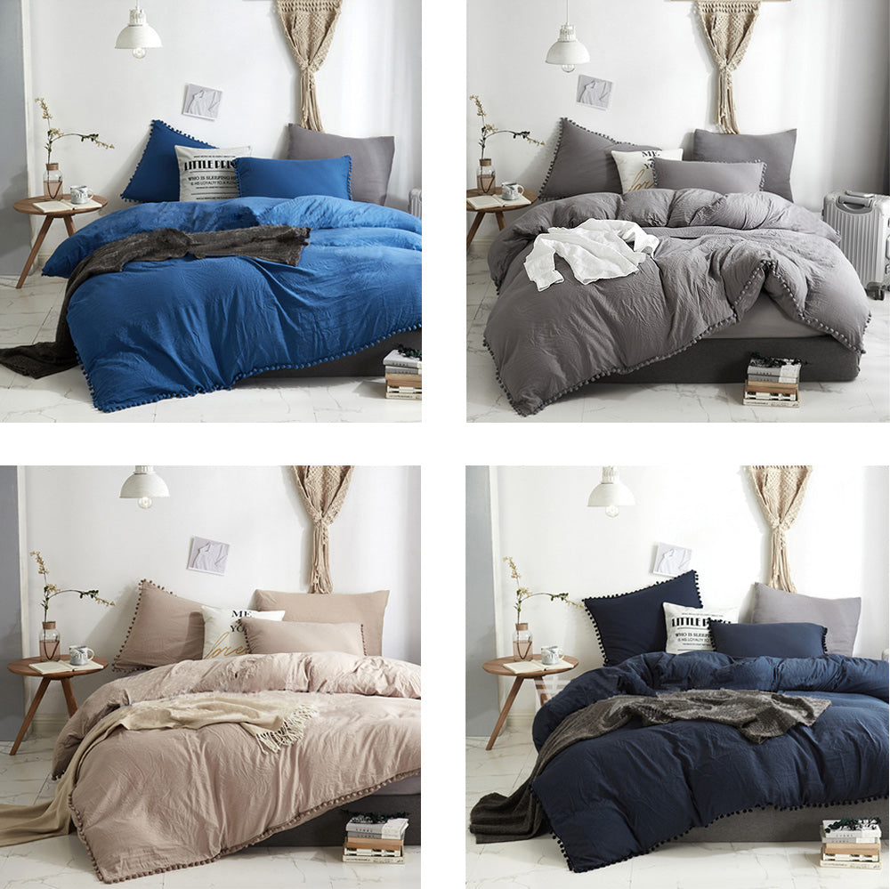 3pcs Solid Color Duvet Cover Set Washable Cotton Bedcover Ultra