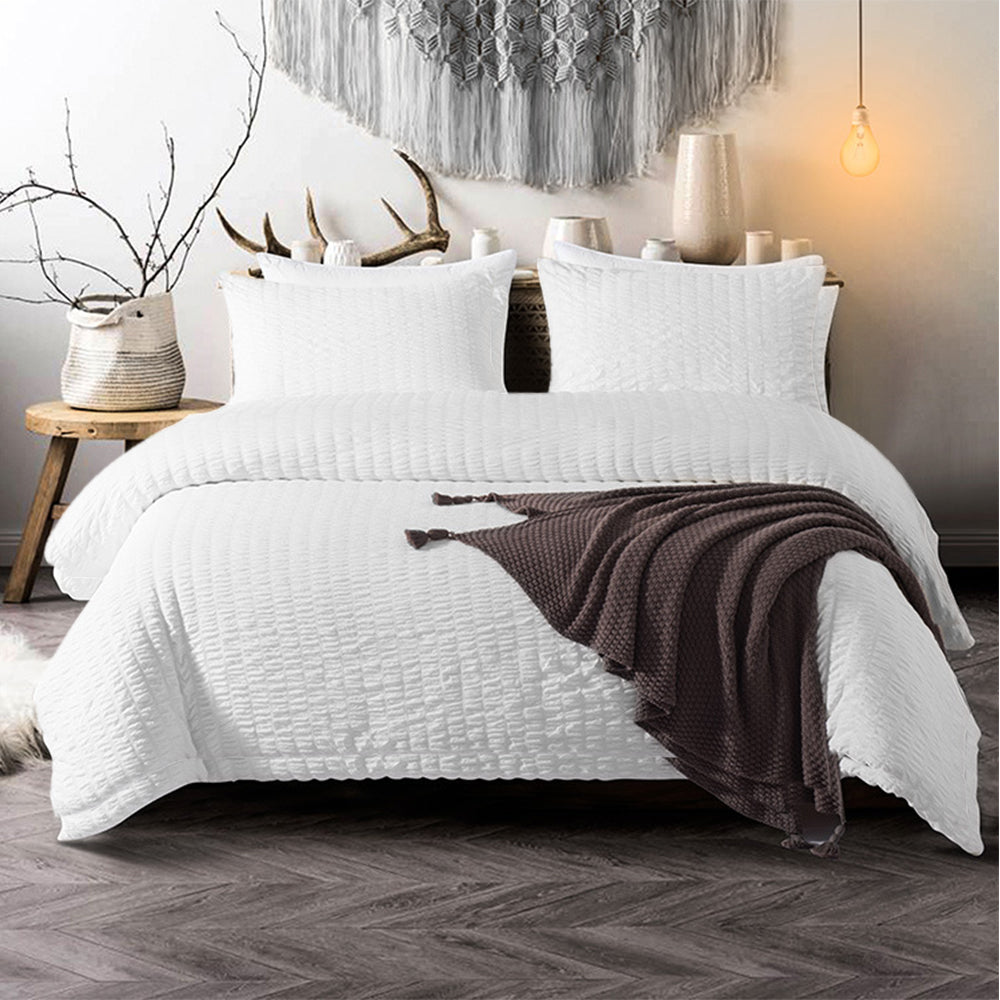 3pcs Duvet Cover Set Ultra Soft Modern Seersucker Washable Crepe