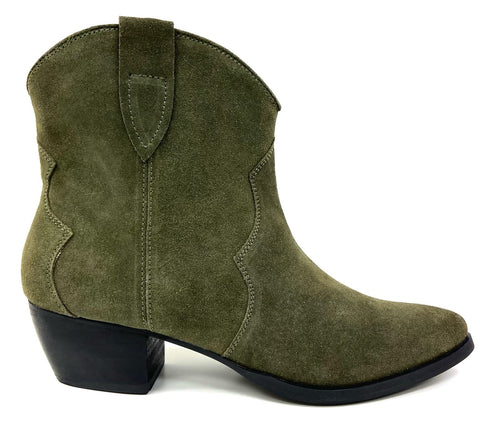Women's Short Suede Western Boot Olive