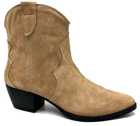 Ladies Short Beige Western Ankle Boot