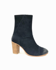 Stacked heel leather boot black