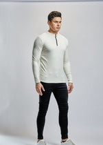 Men's White T-Shirt With Zip Full Sleeve Regular Slim Fit