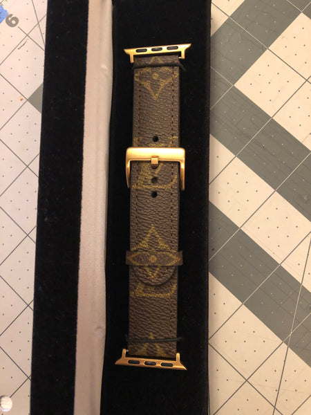 Custom Black Damier Louis Vuitton Apple Watchband - Silver