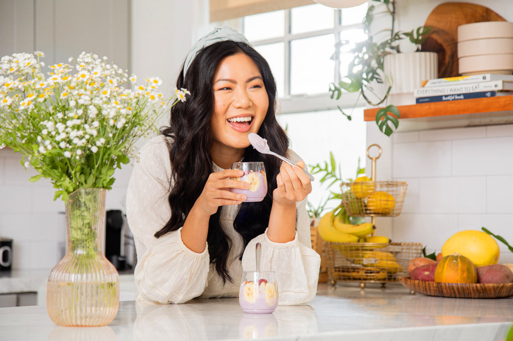 Woman enjoying eating GT's COCOYO