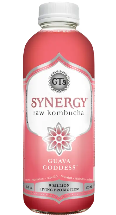 Guava Goddess SYNERGY Raw Kombucha bottle