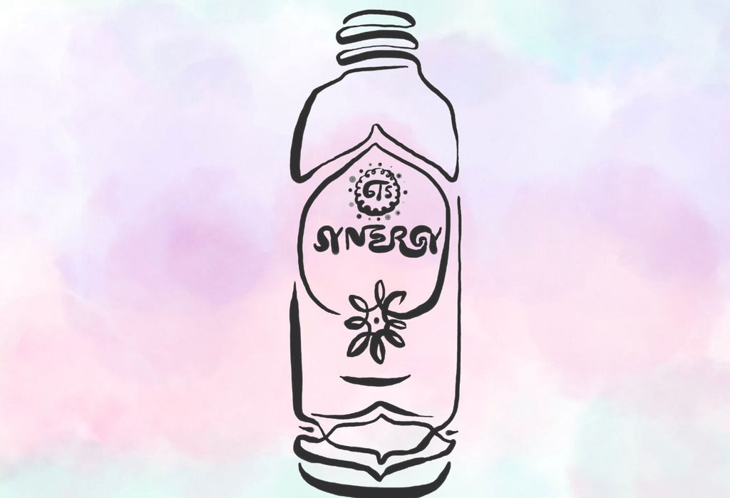 SYNERGY Raw Kombucha bottle watercolor graphic