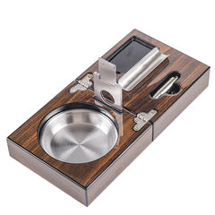 Cuban cigar ashtray, solid wooden Box stainless steel ashtray + Cigar Punch+Cutter+Holder portable Foldable