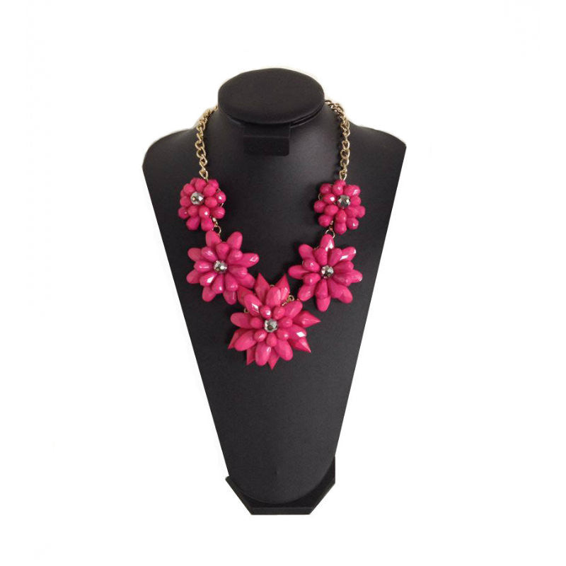 Azalea Fuchsia Pink Flower Beaded Necklace - Bag Envy