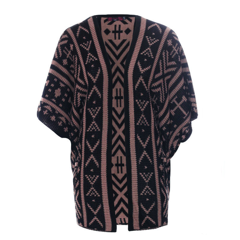 Cedar Chocolate Aztec Chunky Knit Kimono - Bag Envy