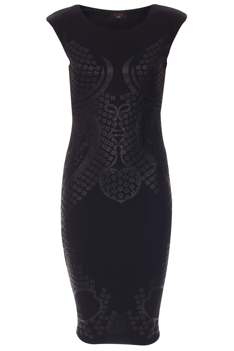 Amorous Black Sleeveless Flocked Print Bodycon Dress - Bag Envy