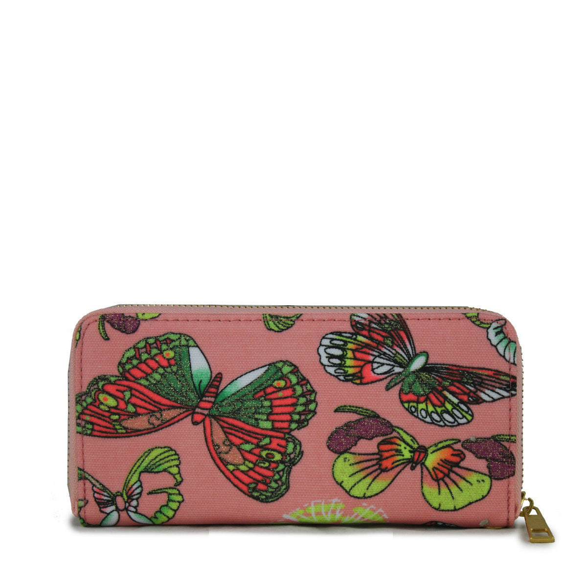 Jody Pink Neon Butterfly Zip Around Purse - Bag Envy