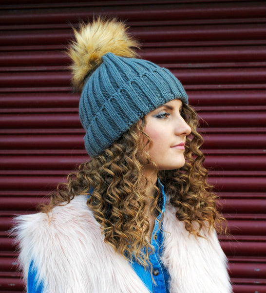 Bella Beanie Hat With Detachable Faux Fur Pom Pom - Bag Envy