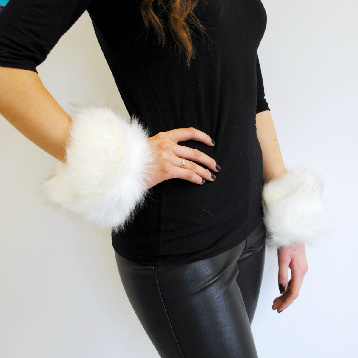 white fur cuffs