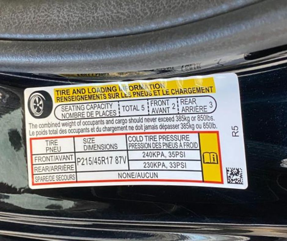 The tire pressure information label for all Acura models is placed on the driver's side door jamb.