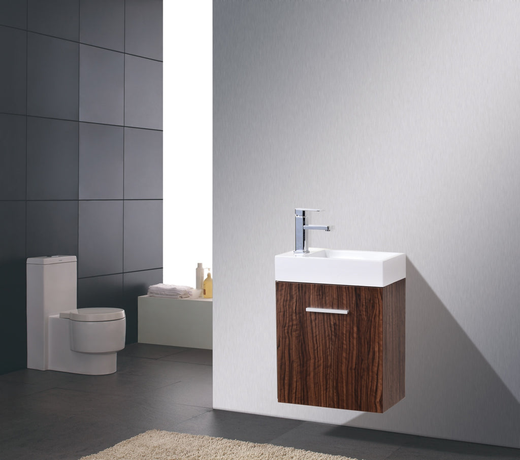 Bliss 18" Walnut Wall Mount Modern Bathroom Vanity