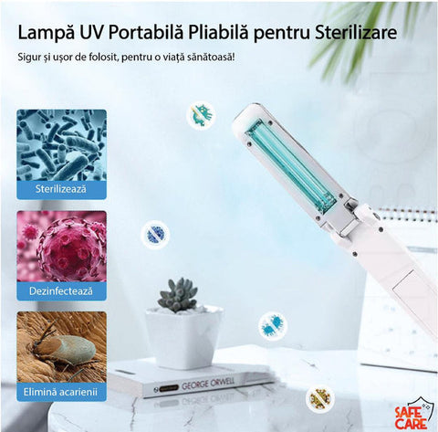 Lampa UVC Bactericida Portabila si Pliabila, pentru Dezinfectia Obiectelor si Suprafetelor, 3W