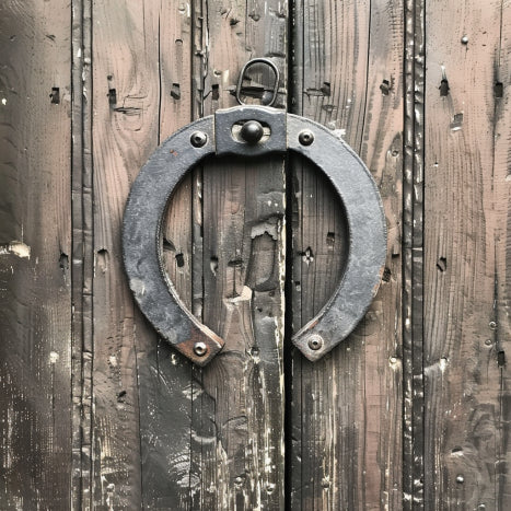 horseshoe hanging on a rustic door