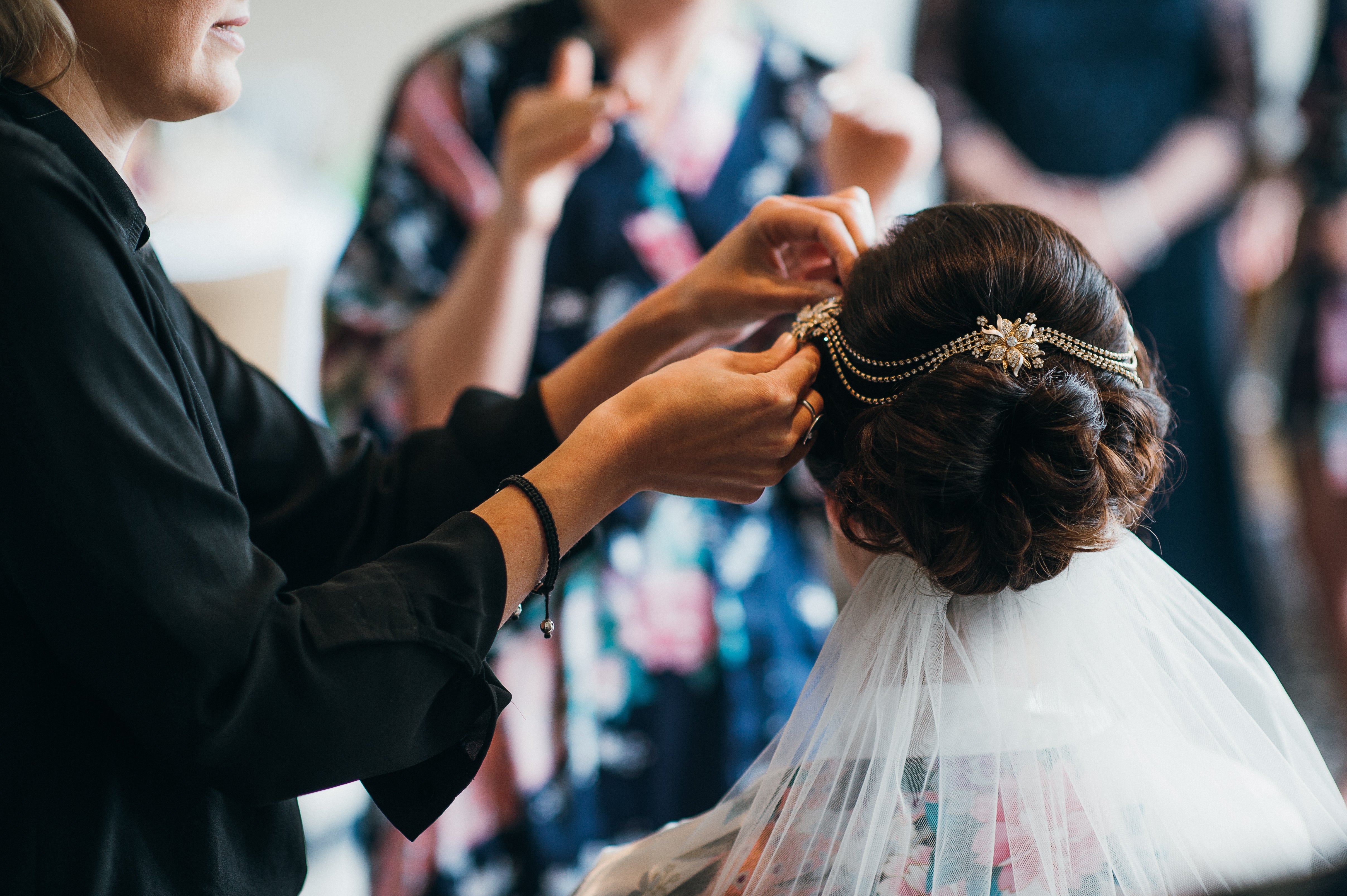 wedding hair with veil underneath