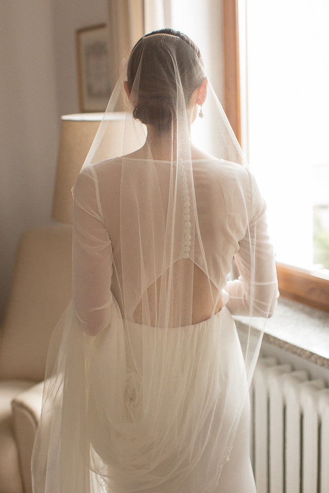 Bespoke crisp silk barely there veil with Cali lace - Britten Bride - Paulina