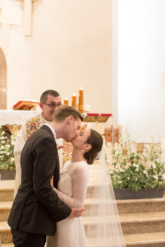 Bespoke crisp silk barely there veil with Cali lace - Britten Bride - Paulina