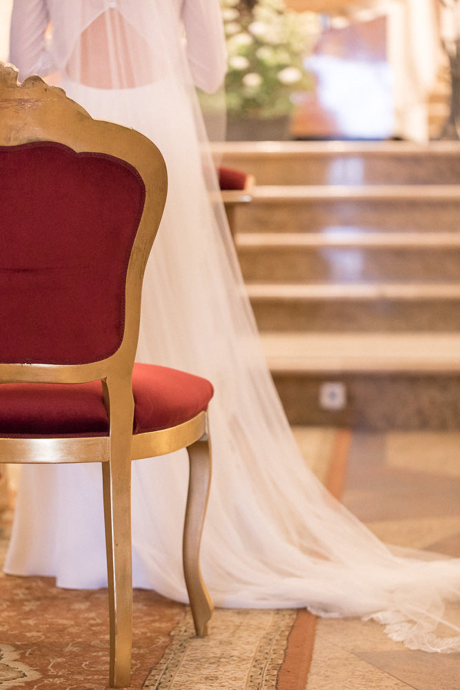 Bespoke crisp silk barely there veil with Cali lace - Britten Bride - Paulina