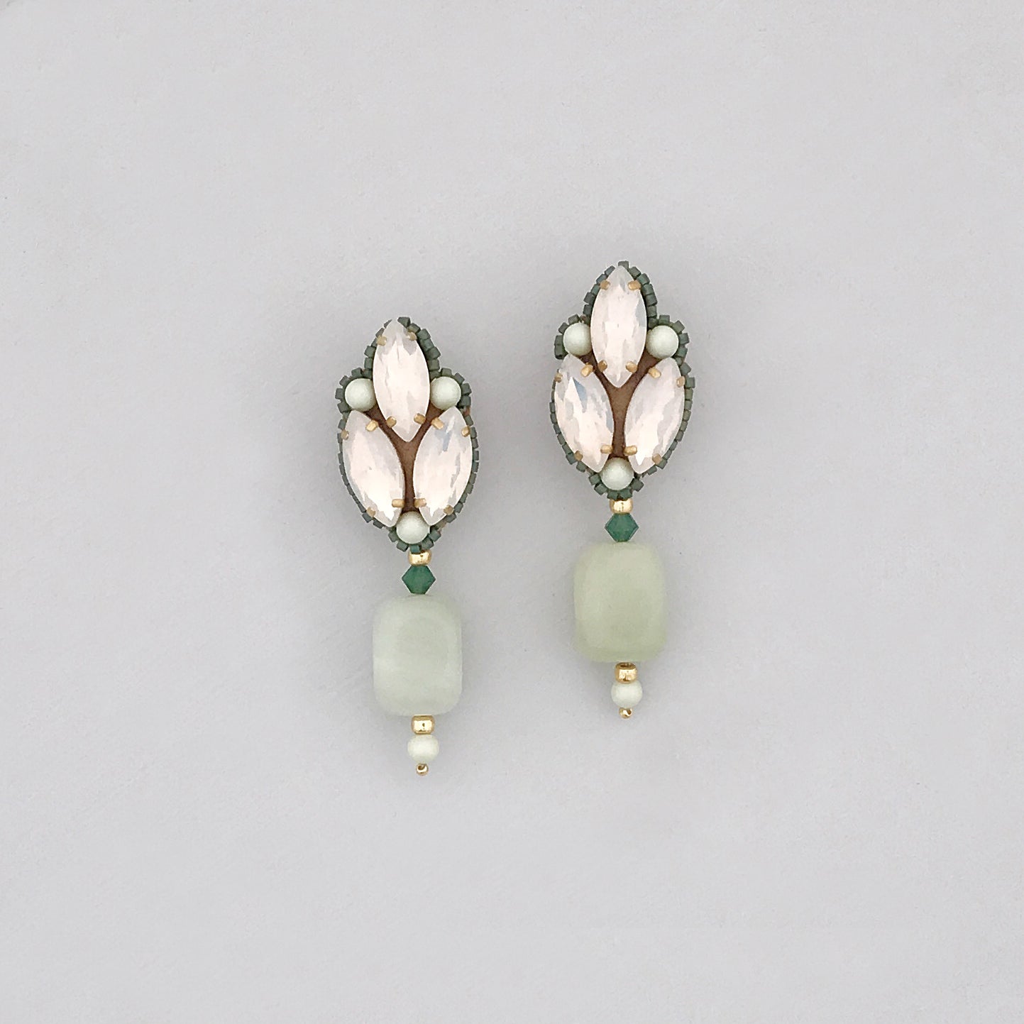 green opal gold semi precious earrings