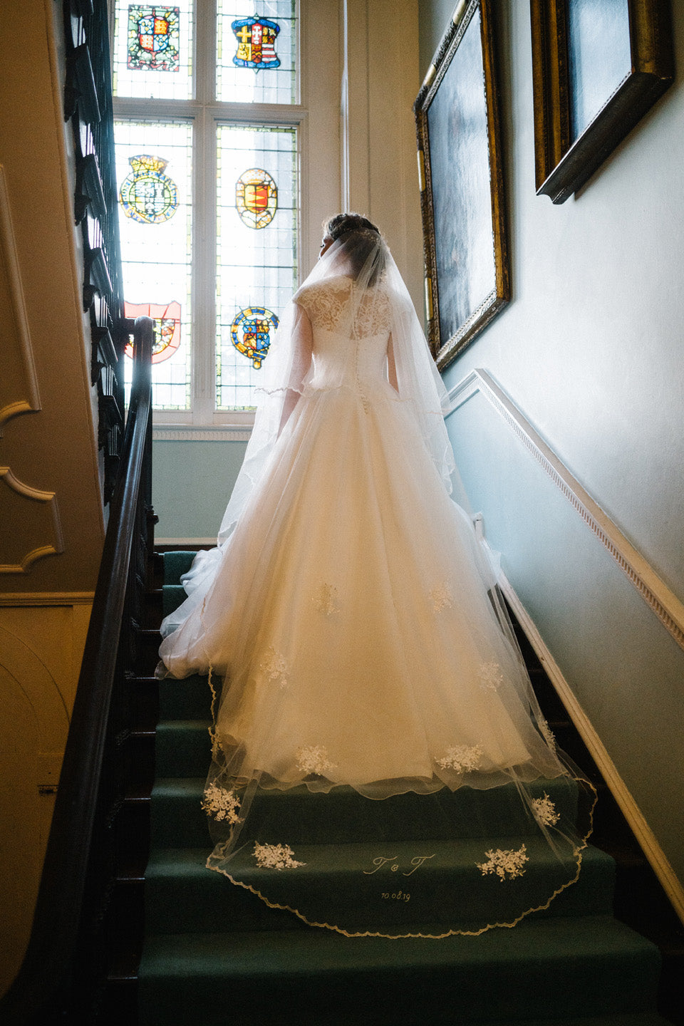 two tier wedding veil with lace motifs 