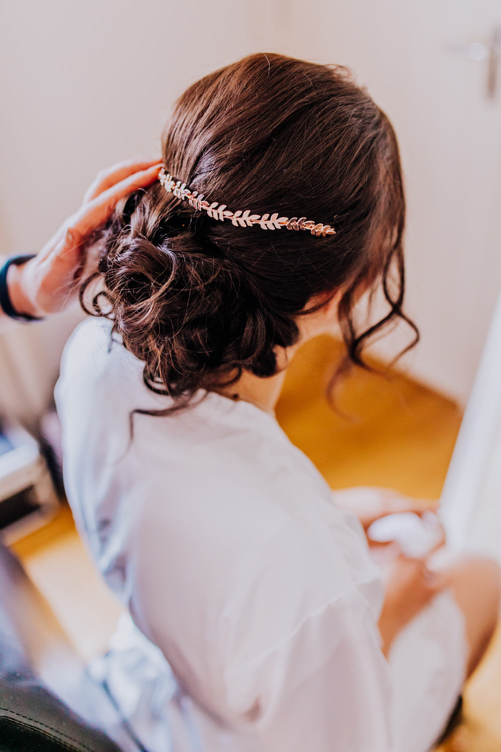 rose gold leaf hair vine