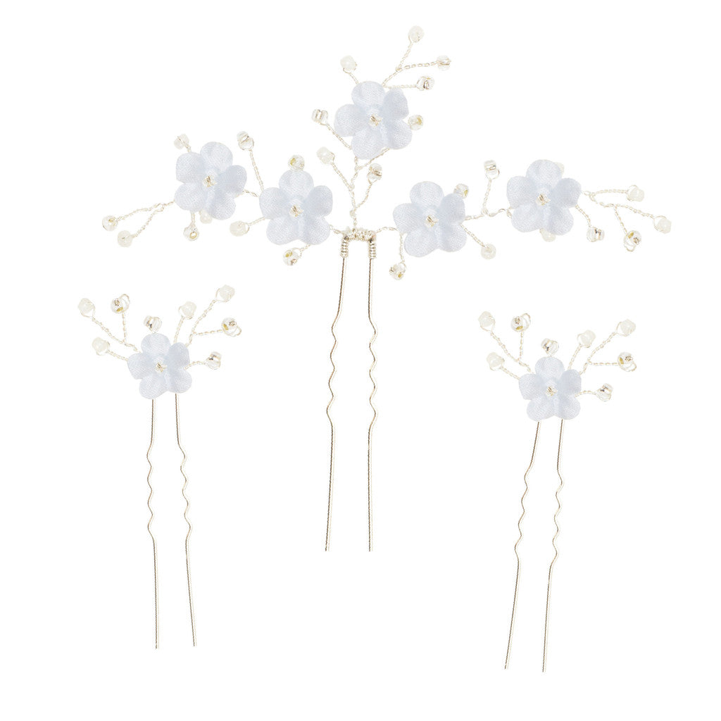 wedding hair pins with blue flowers
