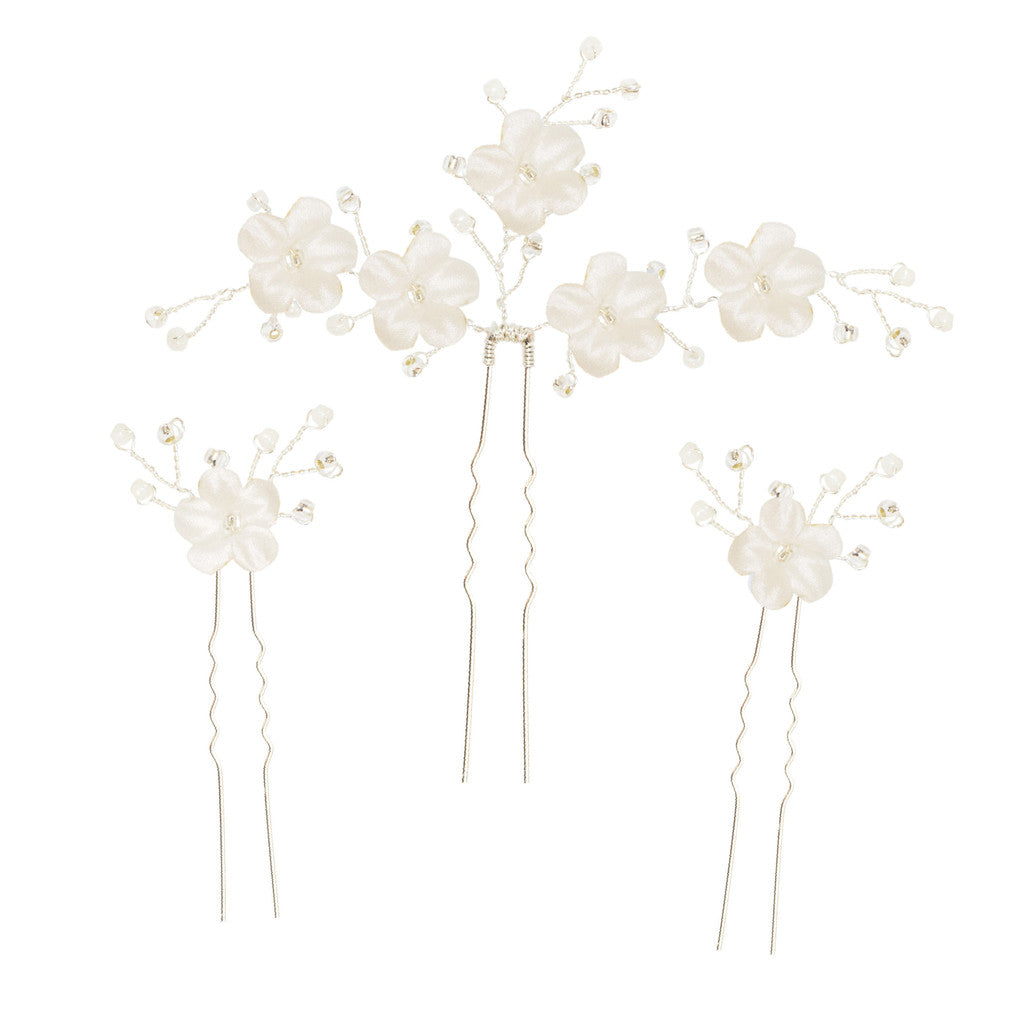 wedding hair pins with white flowers
