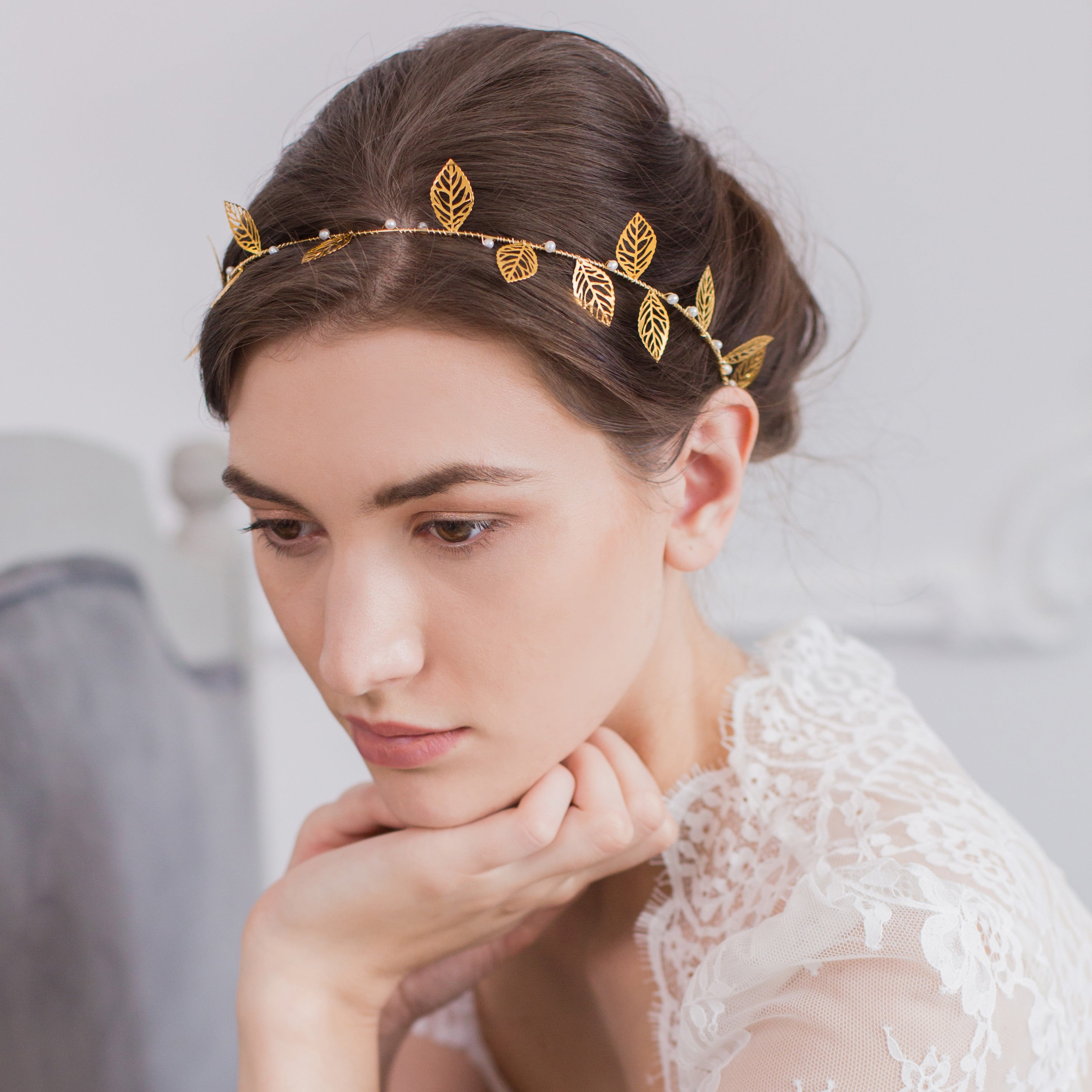 gold leaf wedding hair vine