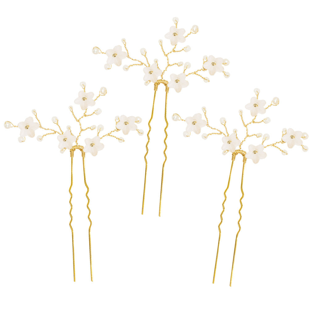gold and ivory flower wedding hair pins