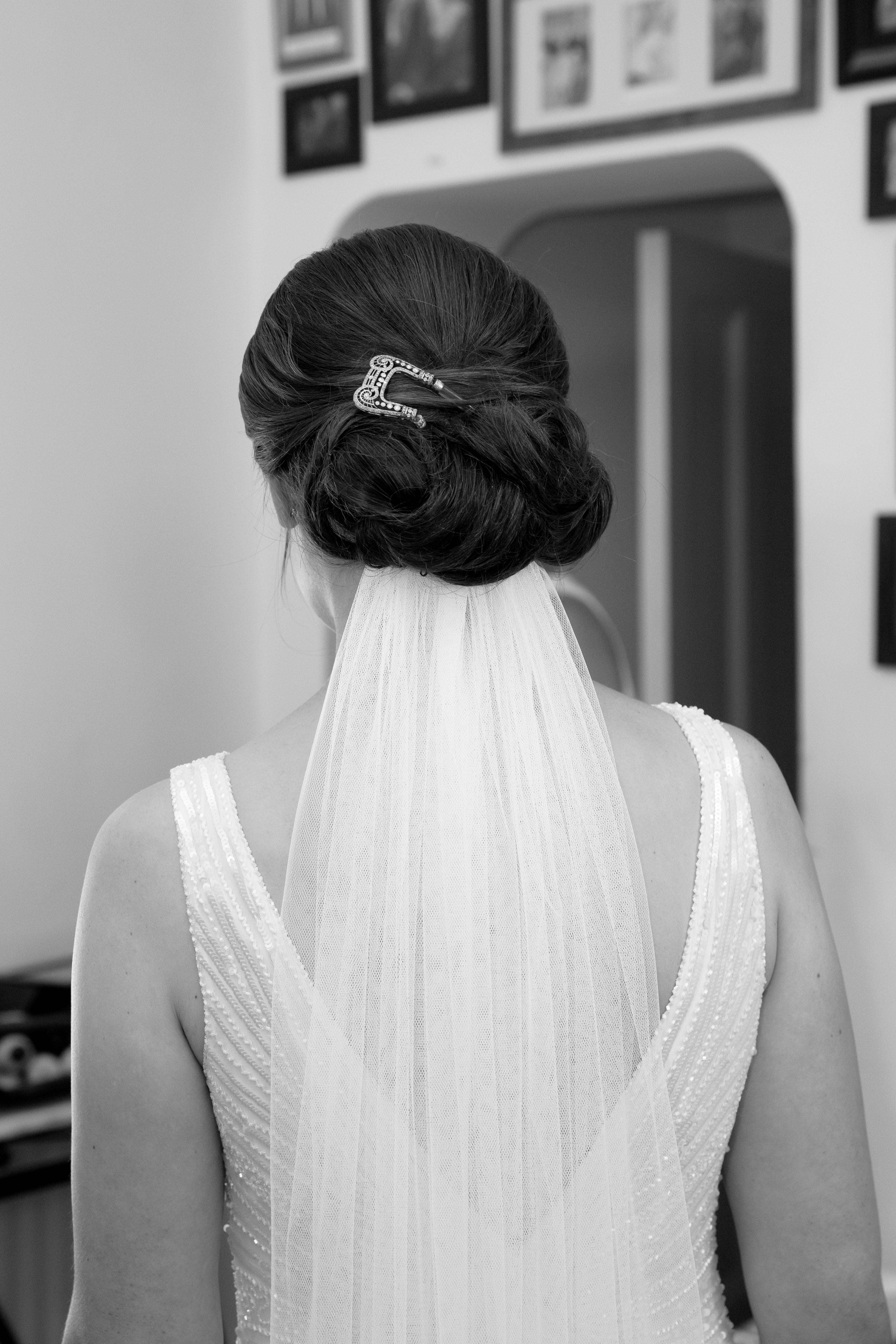 wedding hair with veil underneath