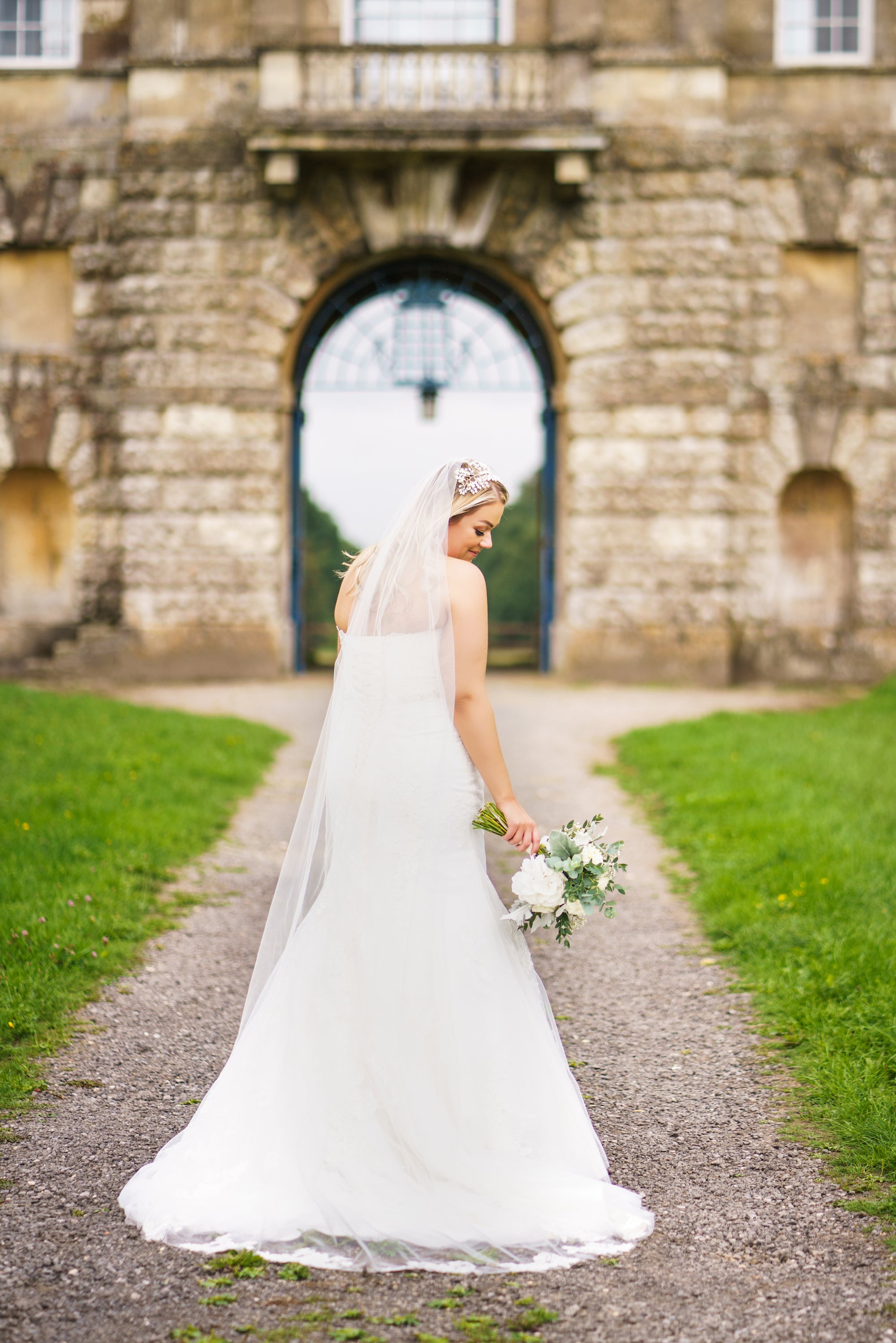 Lace Flower Motif Train Wedding Veil | Amara | Britten Bride | Claire