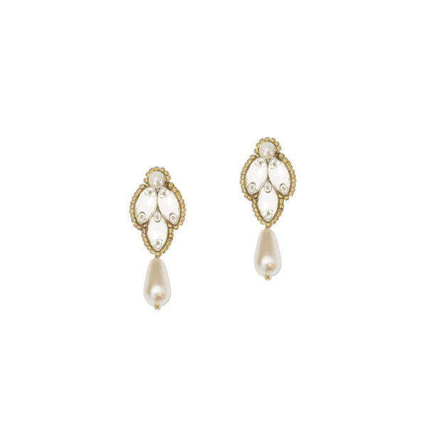 Wedding drop earrings gold, pearl & crystal - 'Clem' | Britten Weddings