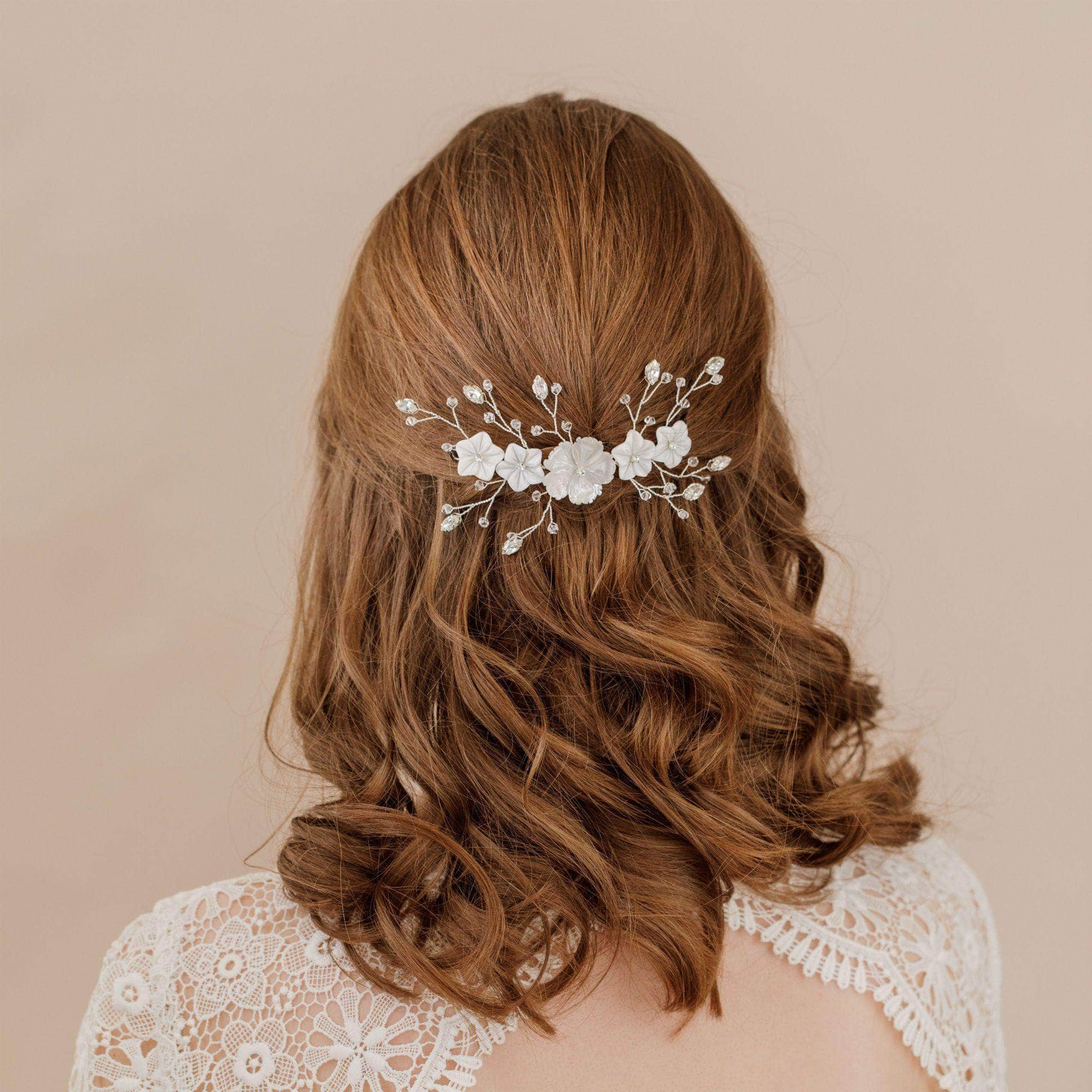 Silver floral hair centrepiece - 'Jaime' | Britten Weddings