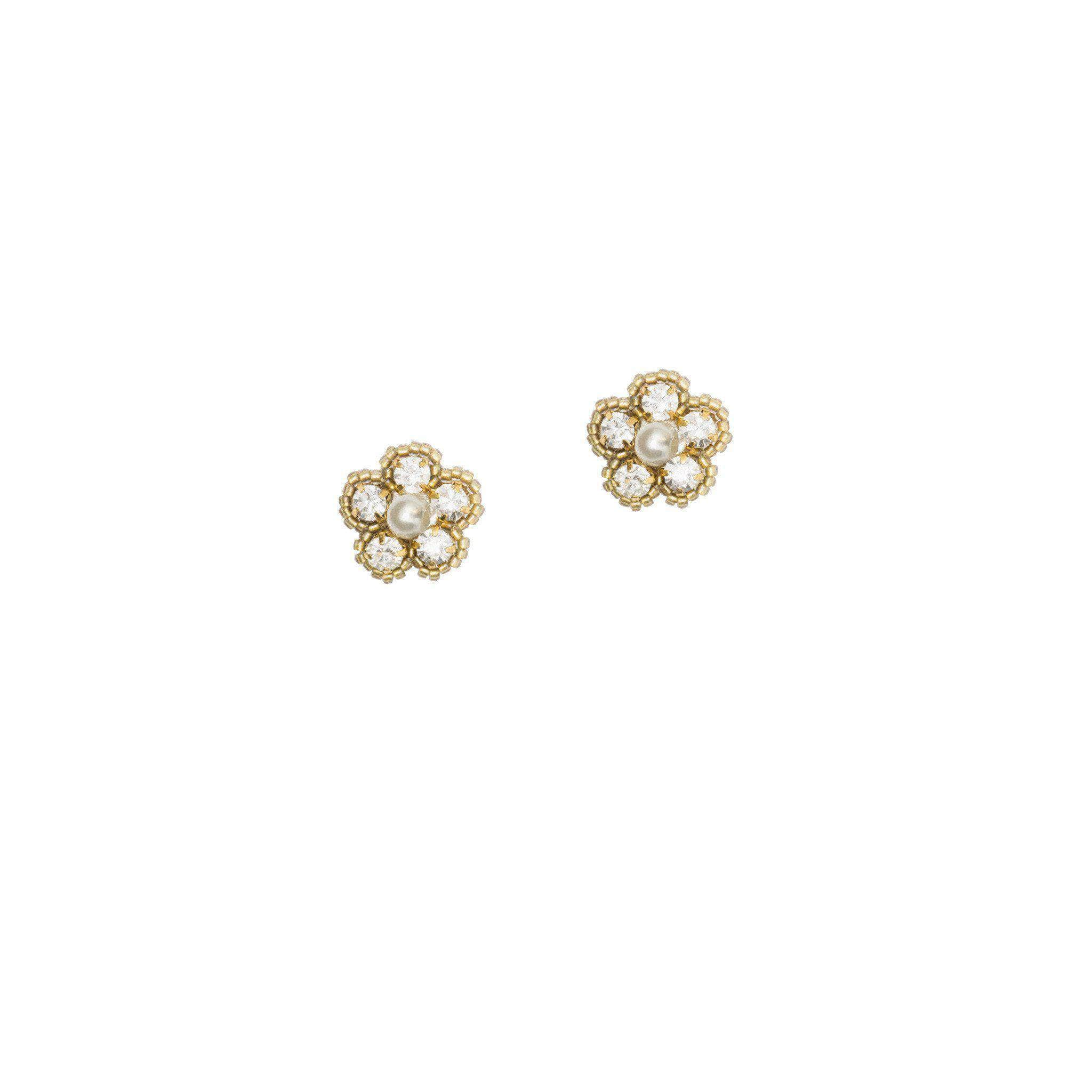 Gold flower wedding earrings crystal pearl - 'Flori' | Britten