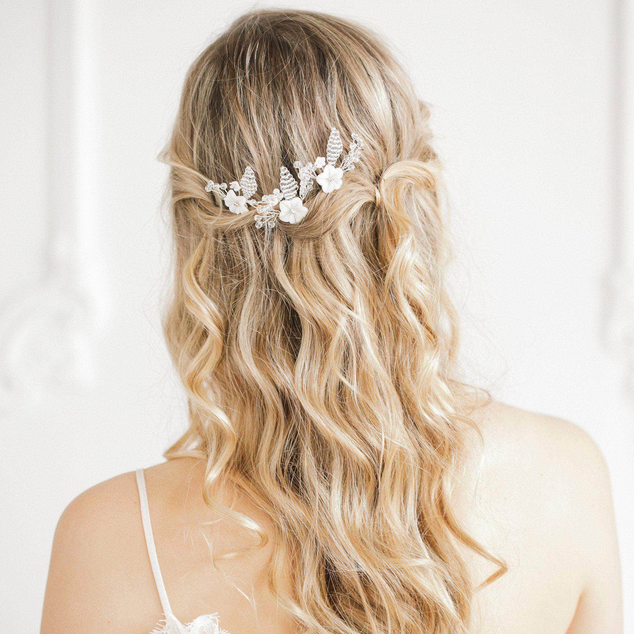mother of pearl flower wedding hair pins (x3) - 'blossom'