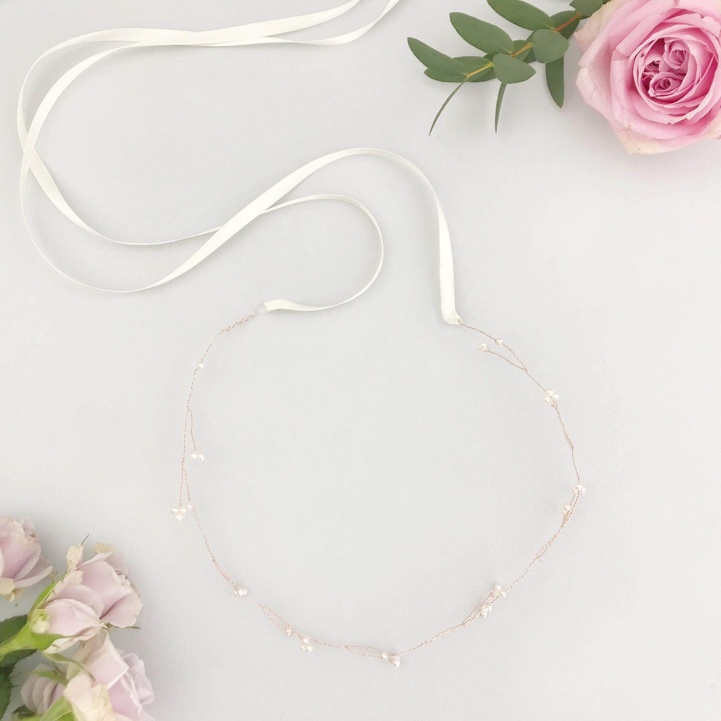 Freshwater pearl flexible wedding hair vine on rose gold plated wire- 'Ivy' | Britten Weddings