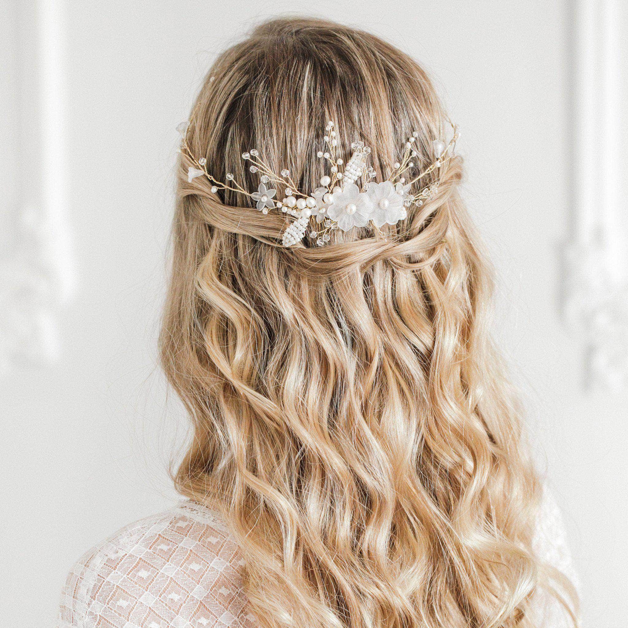 Gold and ivory floral wedding hair comb vine - 'Aster' | Britten Weddings