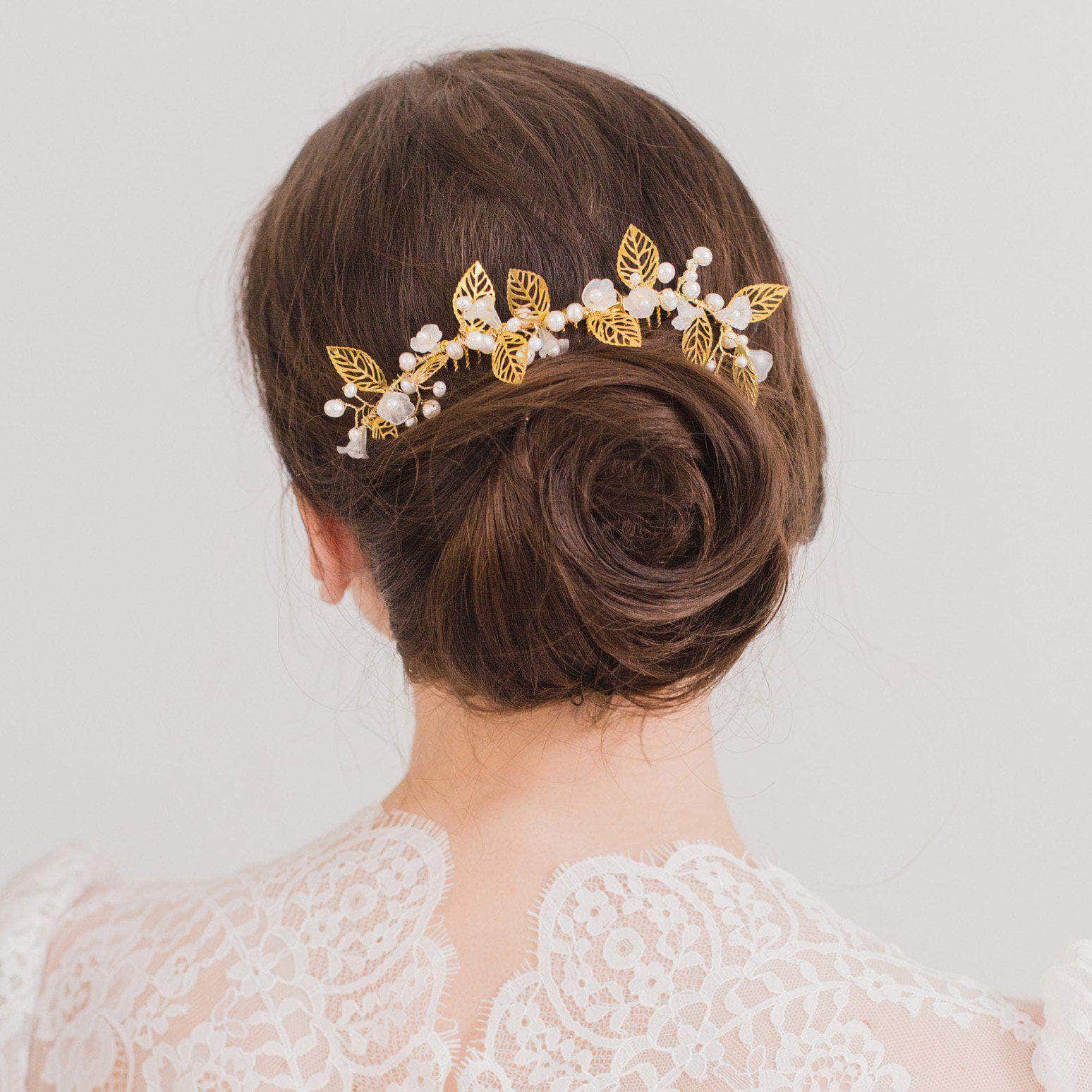 Gold leaf and pearl wedding hair comb - 'Istria' | Britten Weddings