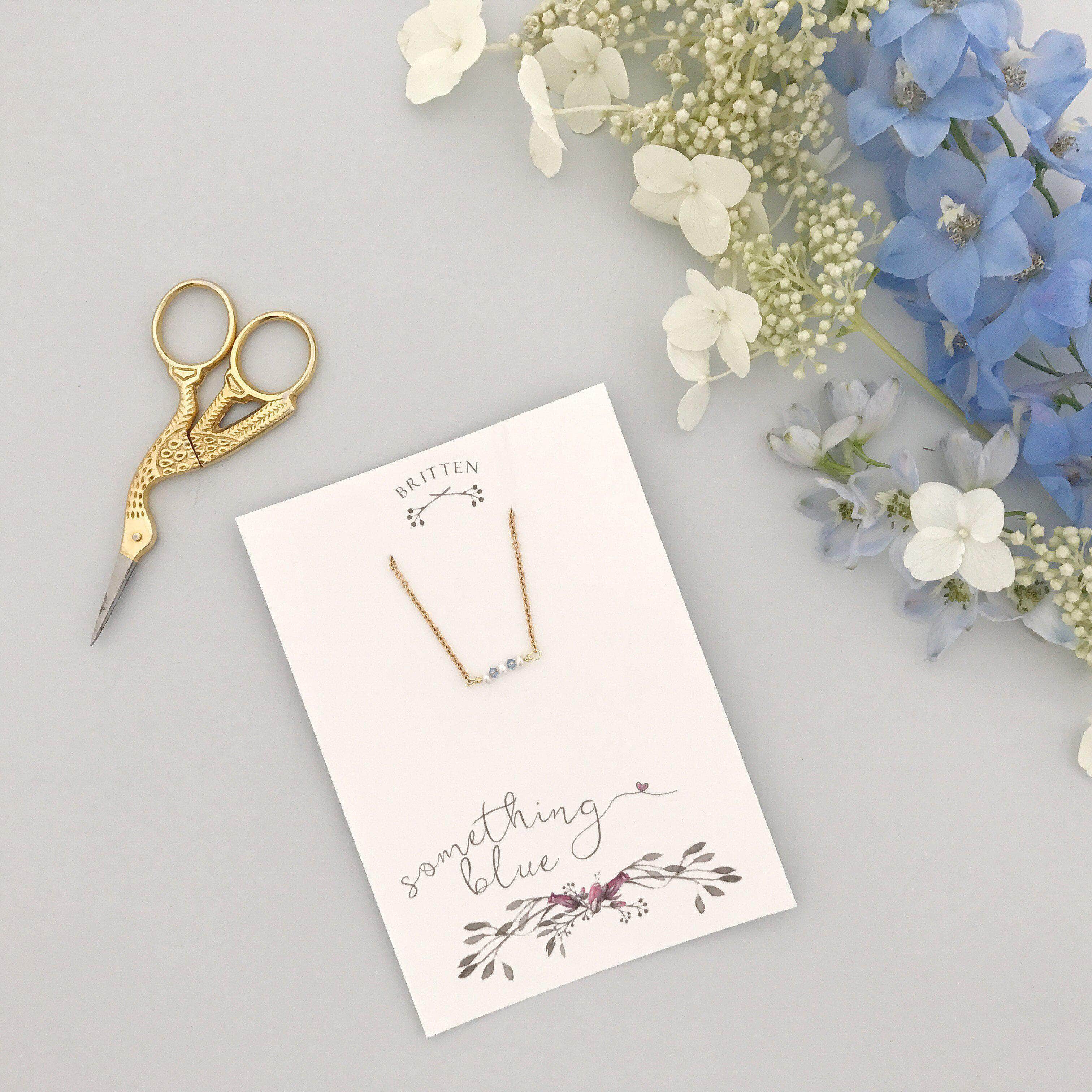 'Something blue' gift necklace - 'Mollie' in gold | Britten Weddings