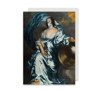 A product image depicting Fitzwilliam Masked Masterpieces: Countess Rachel de Ruvigny of Southampton - Greetings Card