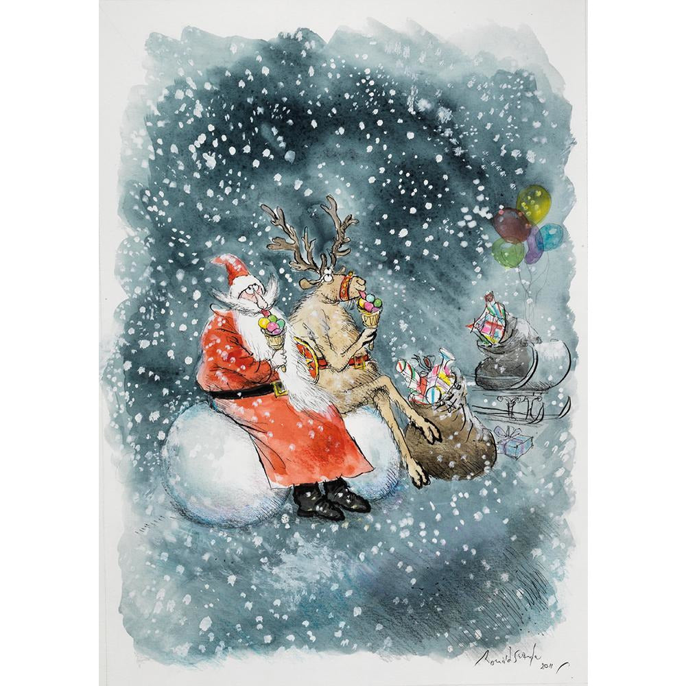 An image chosen to represent Santa and Rudolf with Ice Cream - Christmas card pack